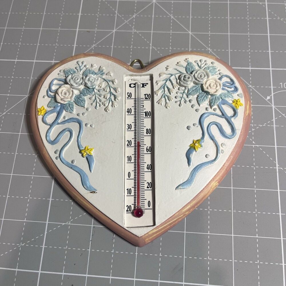 Thermometer Heart Shaped W/ Flower Bouquet 90’s Vintage Pink Bow Bonita Floral